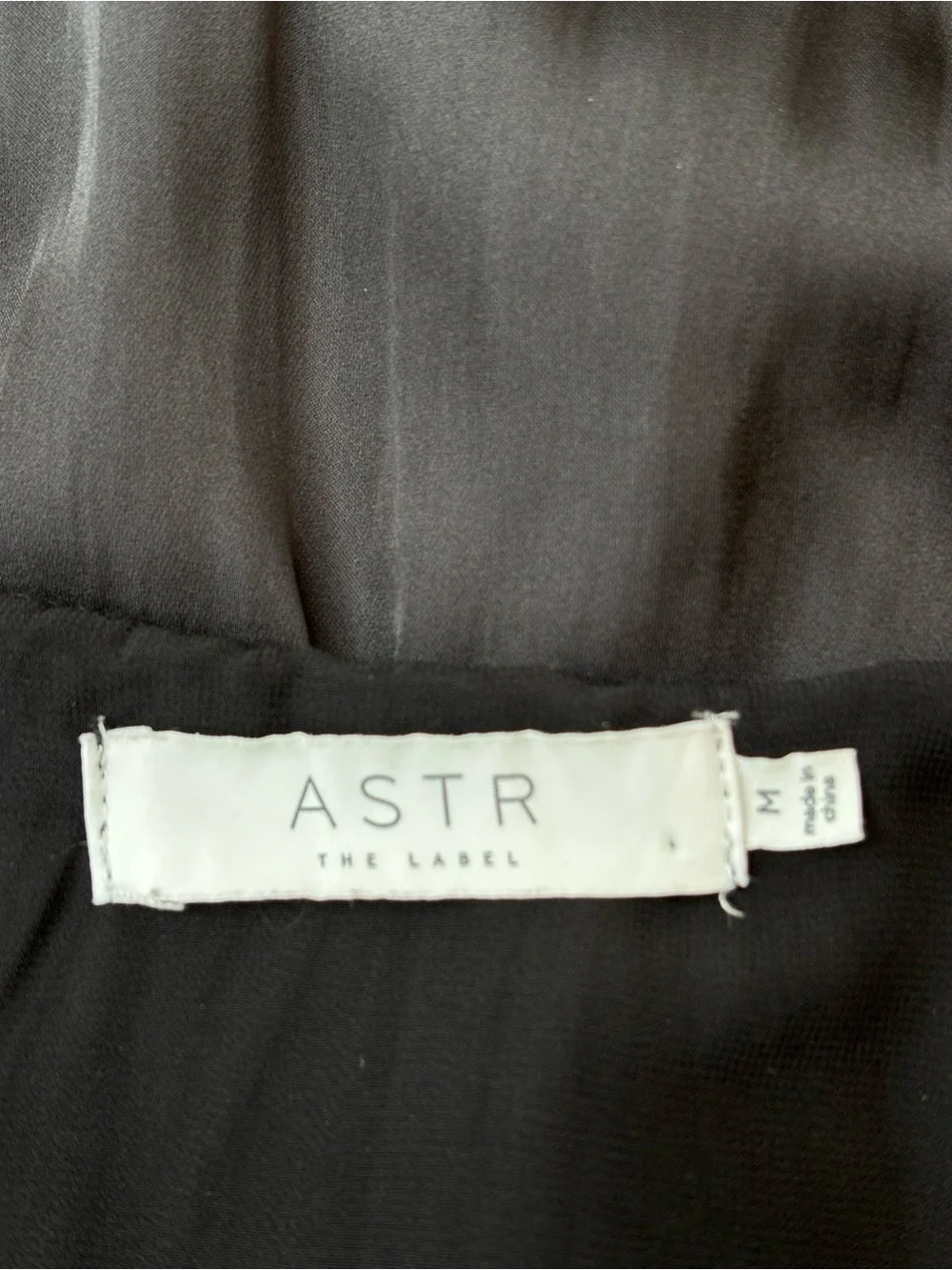 ASTR The Label Satin Bubble Hem Top Puff Sleeves Minimalist Office Black Medium